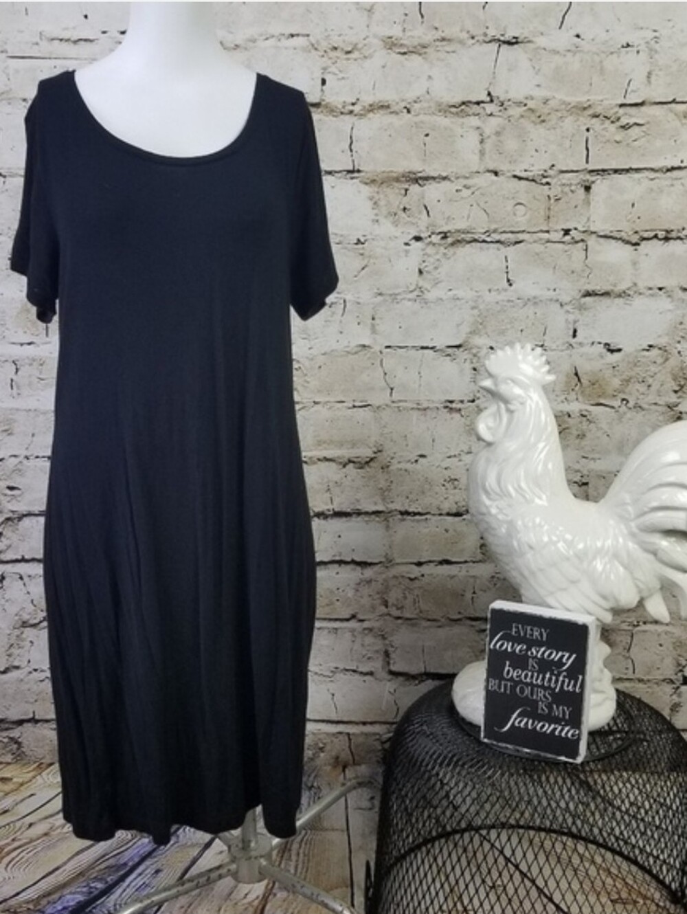 Apt 9 Black T-Shirt Shift Dress Mini Stretch Preppy Casual Work Neutral LBD M